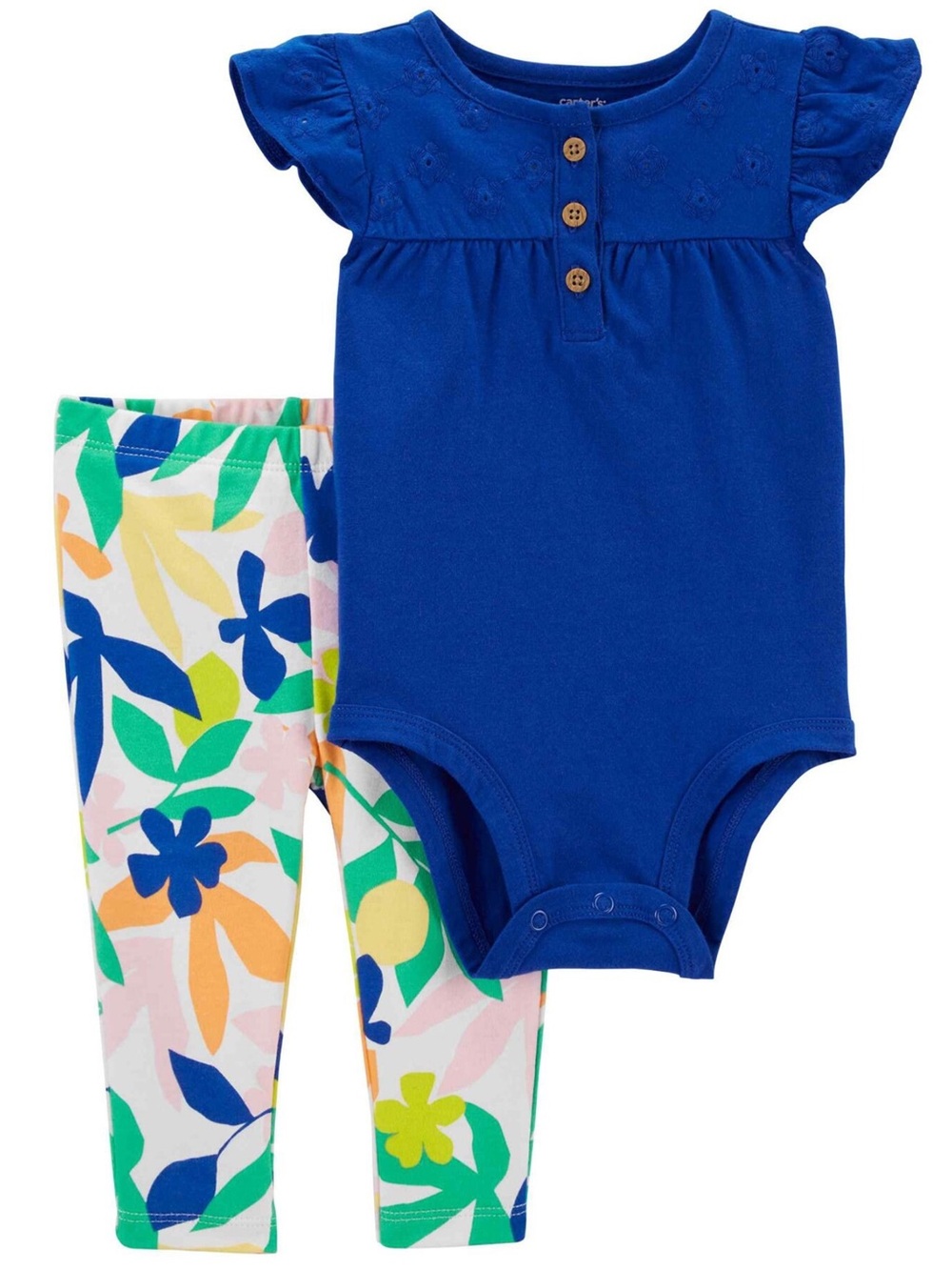 Carters Baby Floral Bodysuit Pant Set 12M Cotton Knit Eyelet Flutter Sleeve NWT